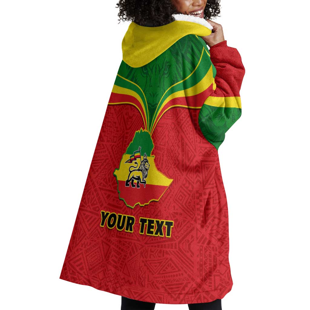 Personalized Ethiopia Wearable Blanket Hoodie with Lion of Judah Flag Style - Special Version LT01