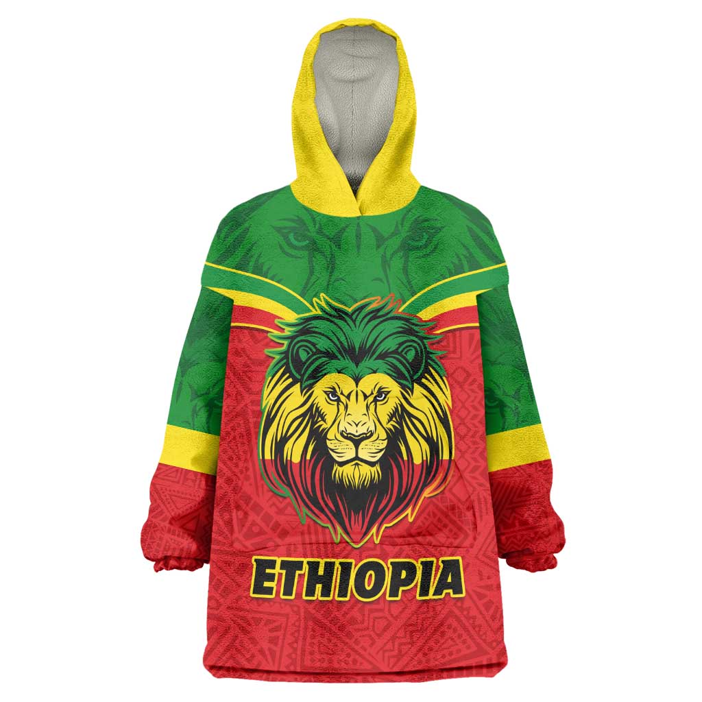 Personalized Ethiopia Wearable Blanket Hoodie with Lion of Judah Flag Style - Special Version LT01