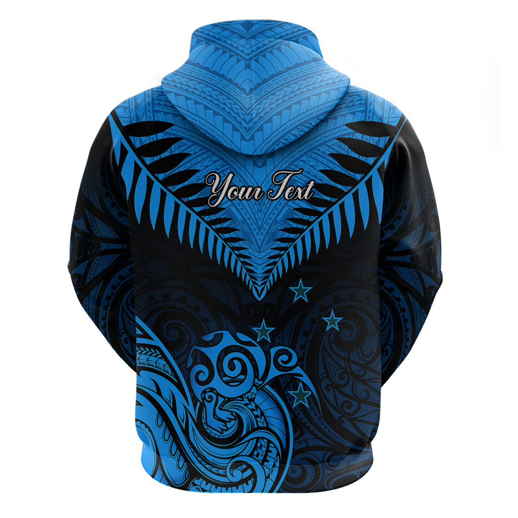Personalised New Zealand Hoodie Aotearoa Blue Maori Kiwi Blue Fern LT01