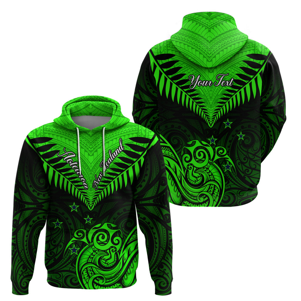 Personalised New Zealand Hoodie Aotearoa Maori Kiwi Green Fern LT01