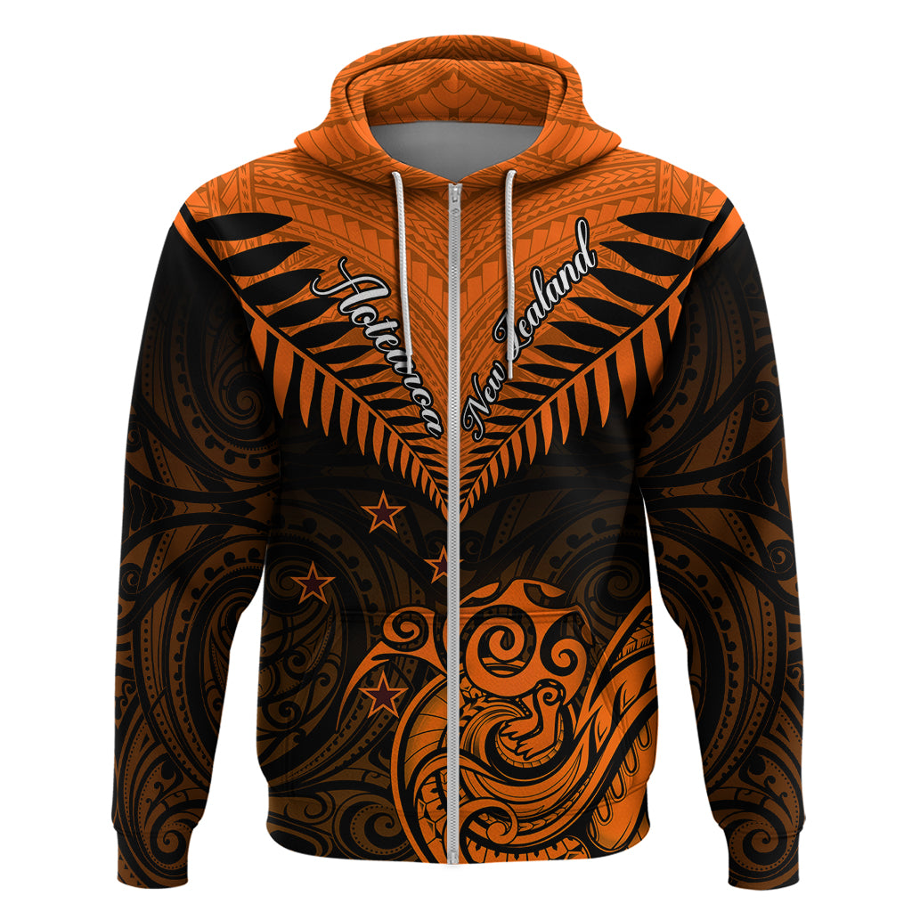 Personalised New Zealand Hoodie Aotearoa Maori Kiwi Orange Fern LT01