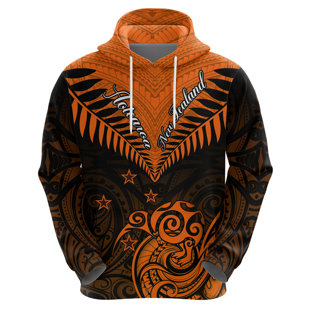 Personalised New Zealand Hoodie Aotearoa Maori Kiwi Orange Fern LT01