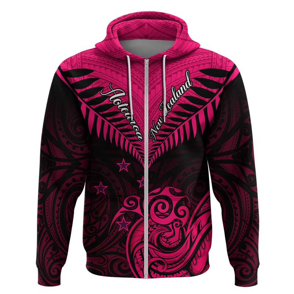 Personalised Aotearoa Hoodie Maori Kiwi Pink Fern LT01