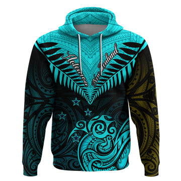 Personalised Aotearoa Hoodie Maori Kiwi Turquoise Fern LT01