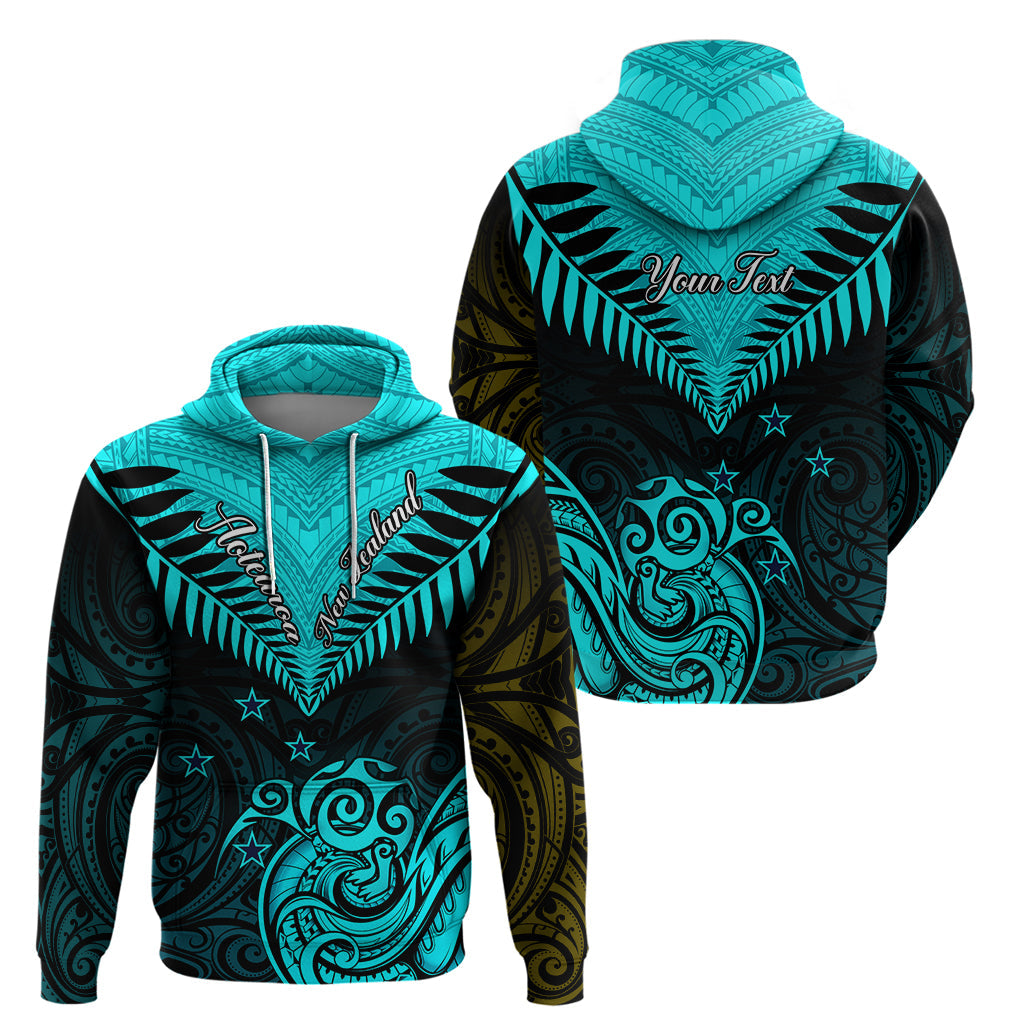 Personalised Aotearoa Hoodie Maori Kiwi Turquoise Fern LT01
