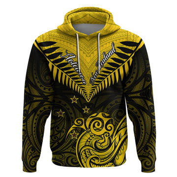Personalised Aotearoa Hoodie Maori Kiwi Yellow Fern LT01