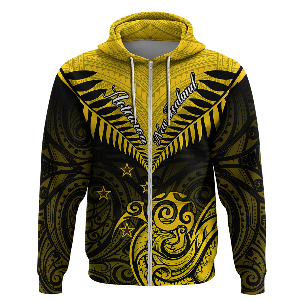 Personalised Aotearoa Hoodie Maori Kiwi Yellow Fern LT01