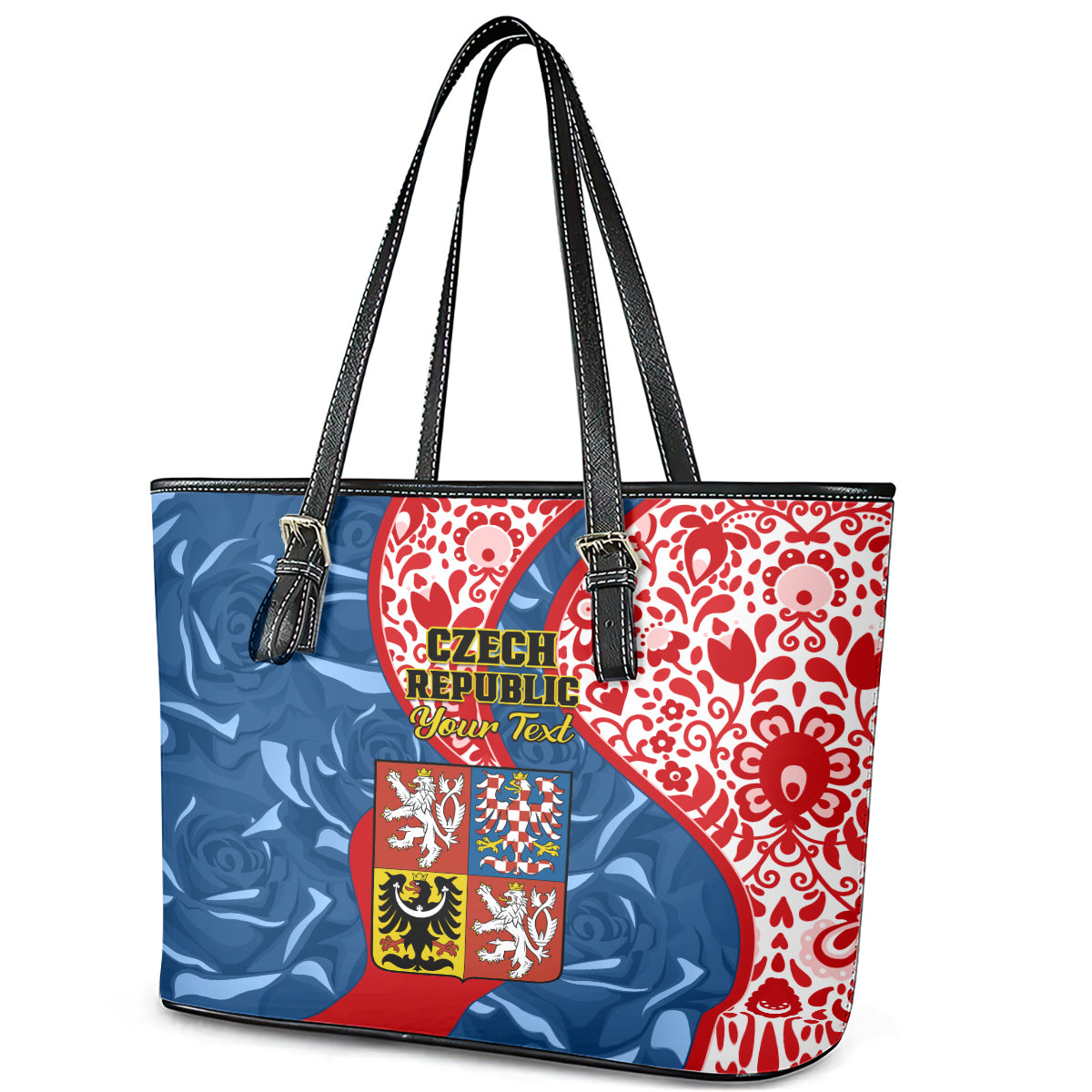 Personalised Czech Republic Independence Day Leather Tote Bag Czechia Coat Of Arms Embroidery Motif LT01