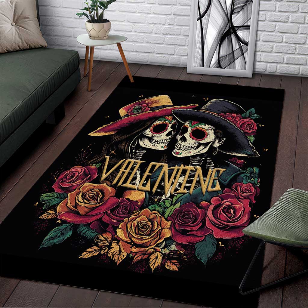 Sugar Skull Couple Valentine Area Rug Roses Romantic Love LT01