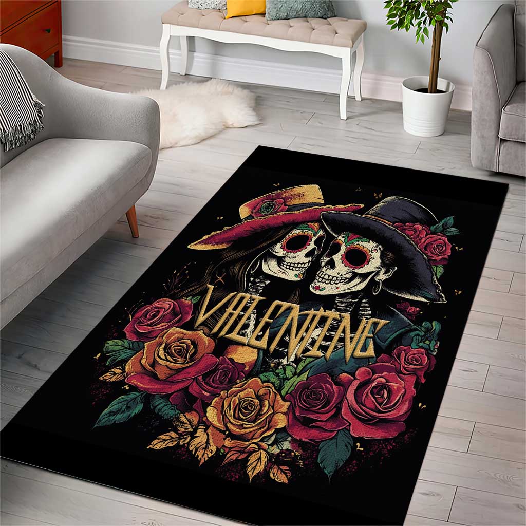 Sugar Skull Couple Valentine Area Rug Roses Romantic Love LT01