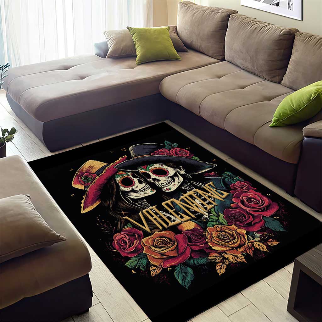 Sugar Skull Couple Valentine Area Rug Roses Romantic Love LT01