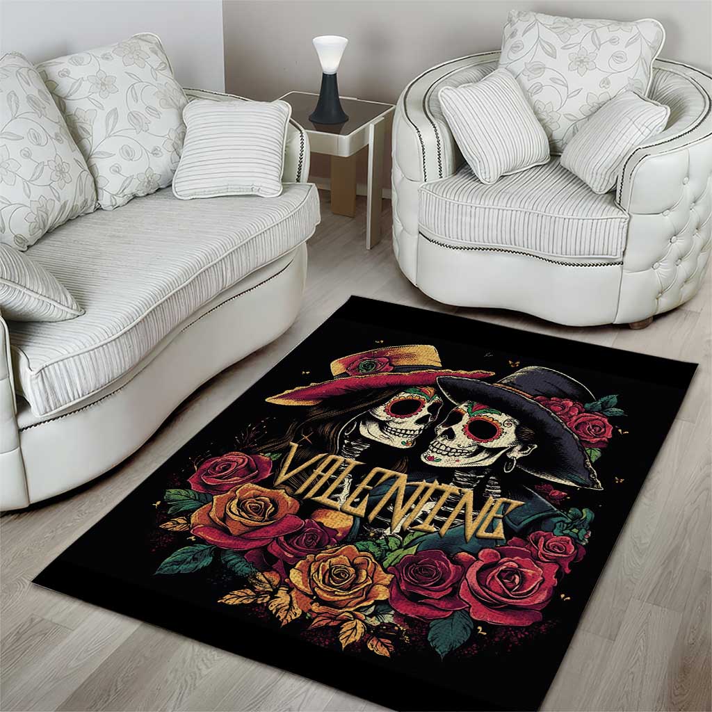 Sugar Skull Couple Valentine Area Rug Roses Romantic Love LT01