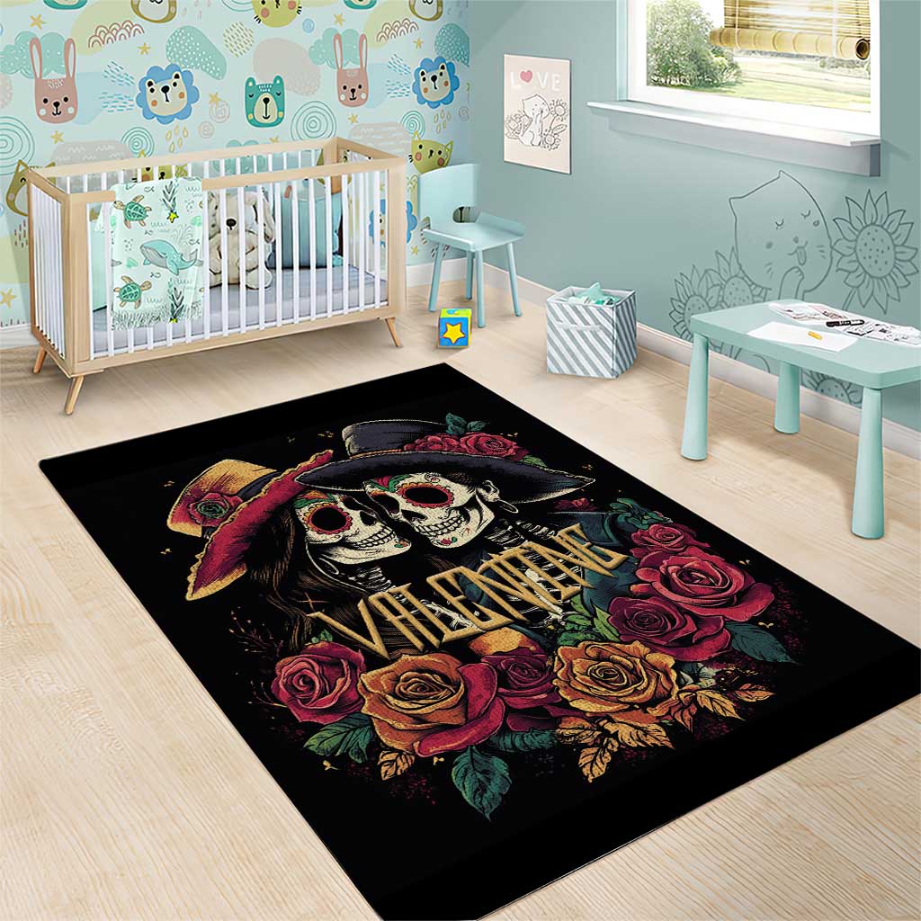 Sugar Skull Couple Valentine Area Rug Roses Romantic Love LT01