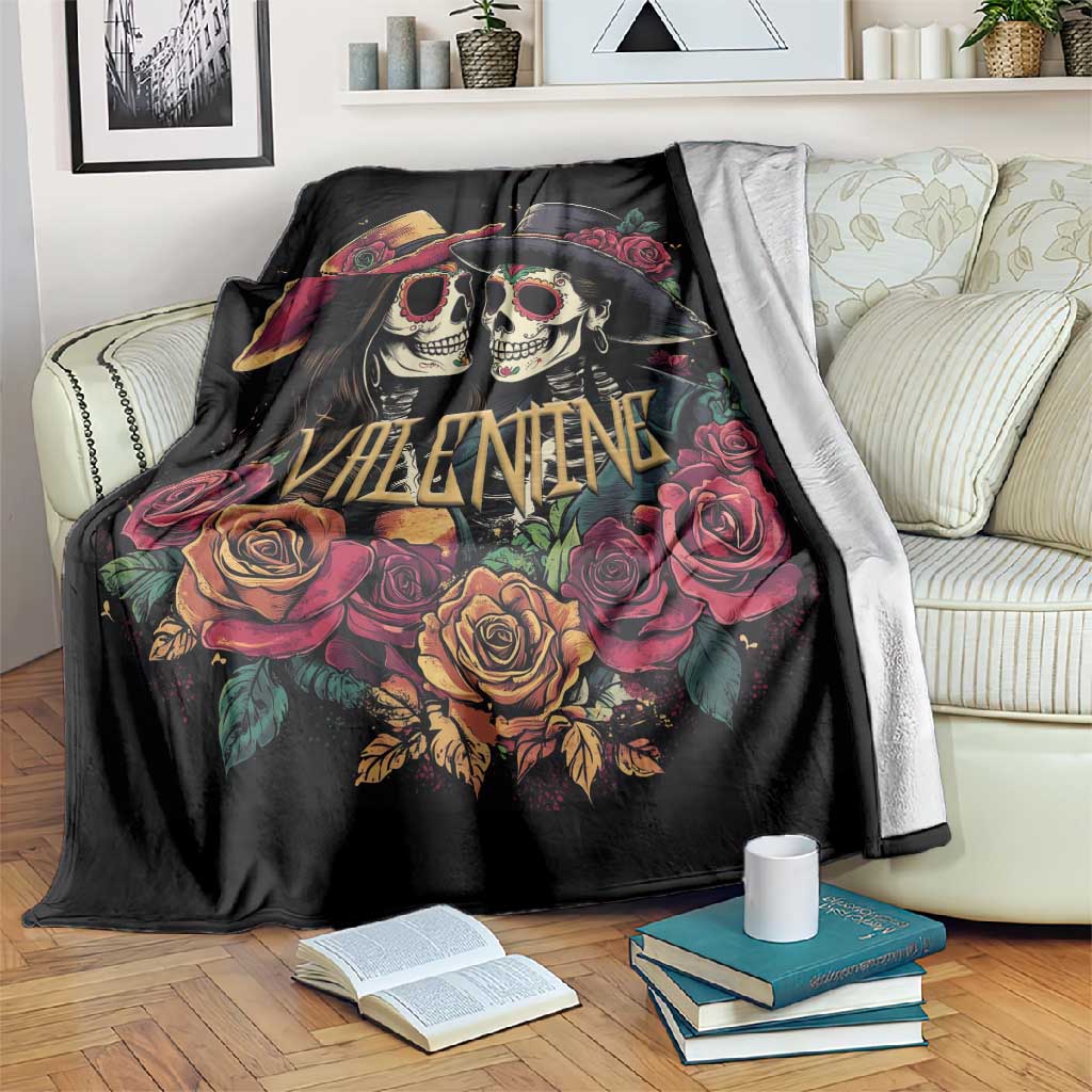 Sugar Skull Couple Valentine Blanket Roses Romantic Love LT01