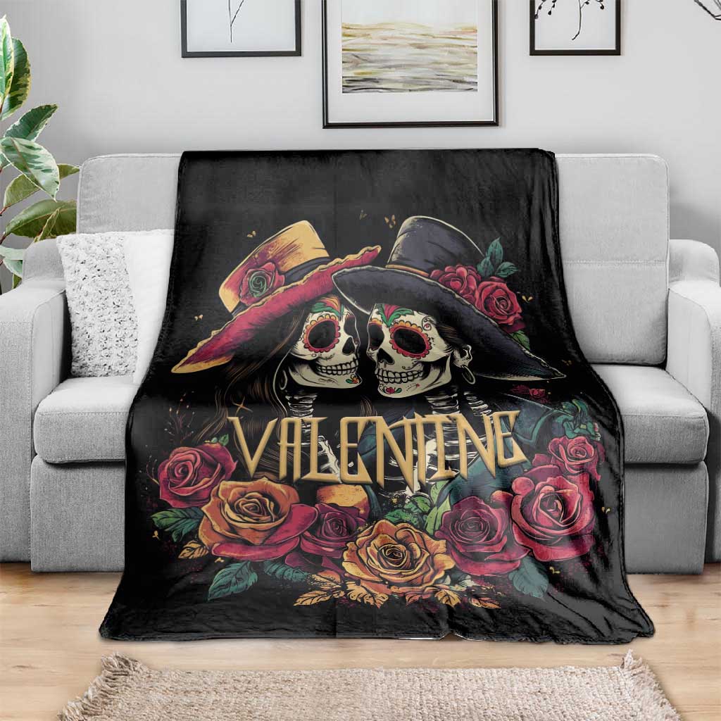 Sugar Skull Couple Valentine Blanket Roses Romantic Love LT01