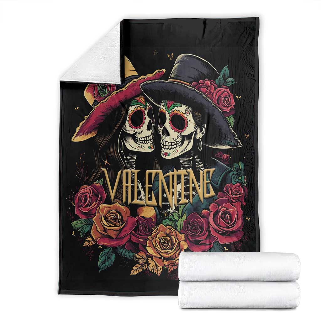 Sugar Skull Couple Valentine Blanket Roses Romantic Love LT01