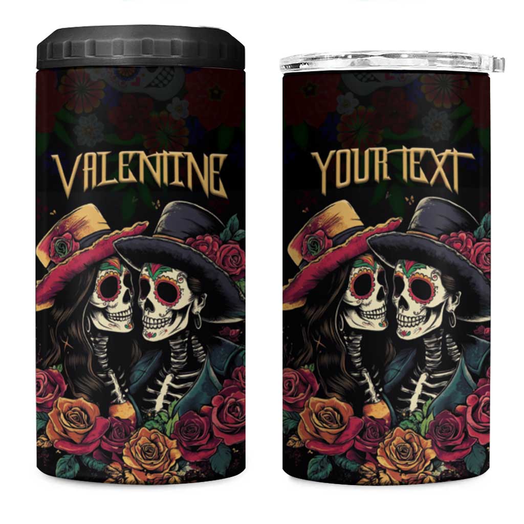 Personalised Sugar Skull Couple Valentine 4 in 1 Can Cooler Tumbler Roses Romantic Love LT01