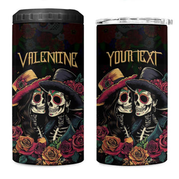 Personalised Sugar Skull Couple Valentine 4 in 1 Can Cooler Tumbler Roses Romantic Love LT01