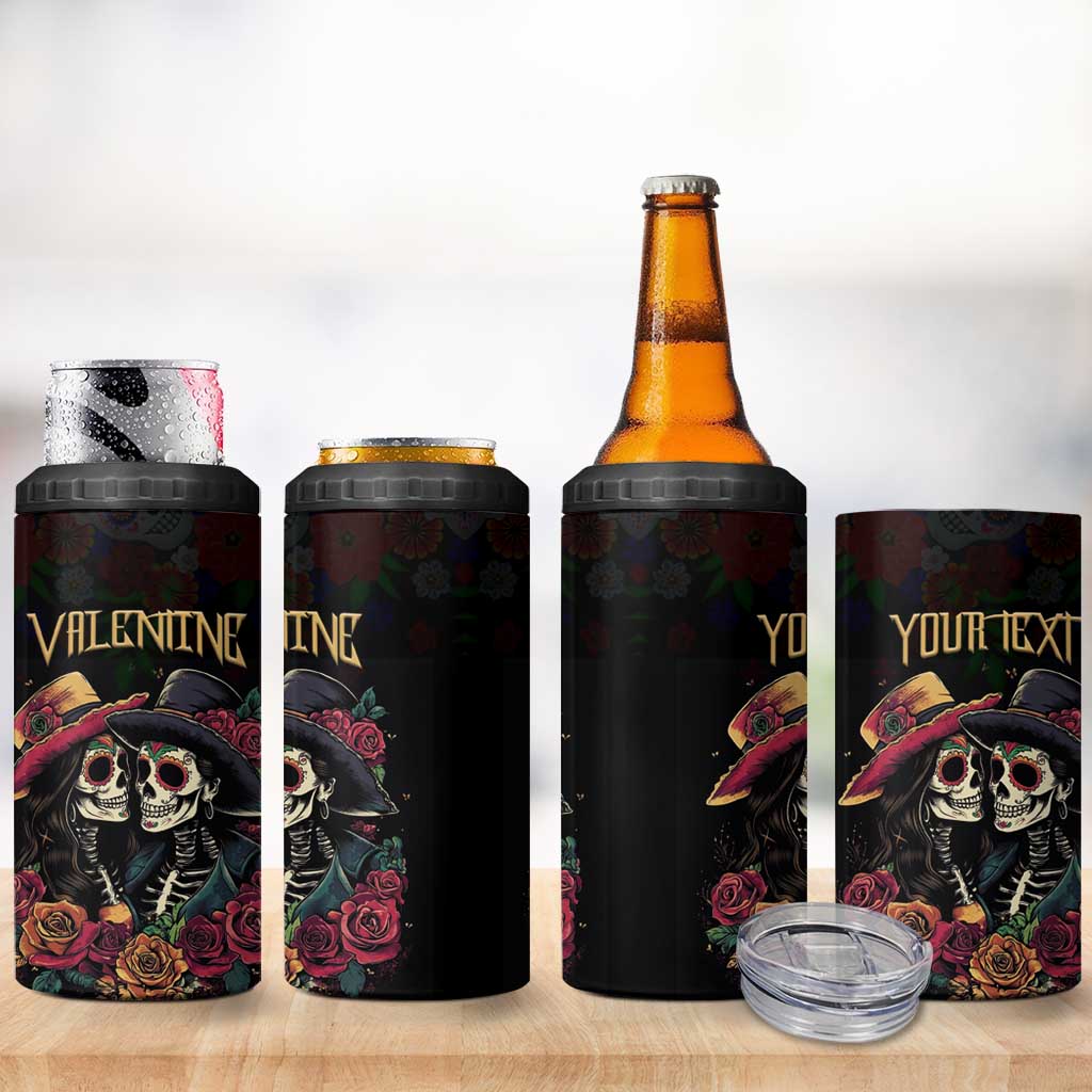 Personalised Sugar Skull Couple Valentine 4 in 1 Can Cooler Tumbler Roses Romantic Love LT01