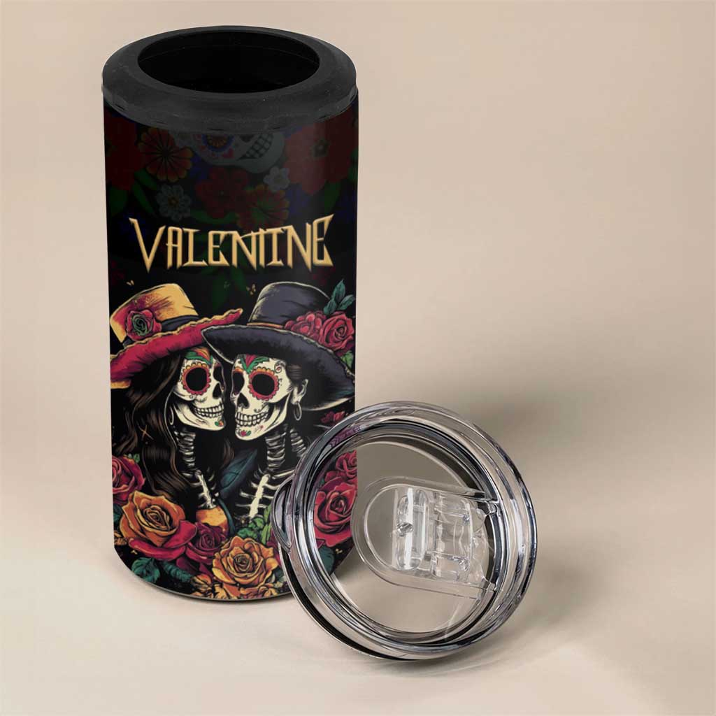 Personalised Sugar Skull Couple Valentine 4 in 1 Can Cooler Tumbler Roses Romantic Love LT01