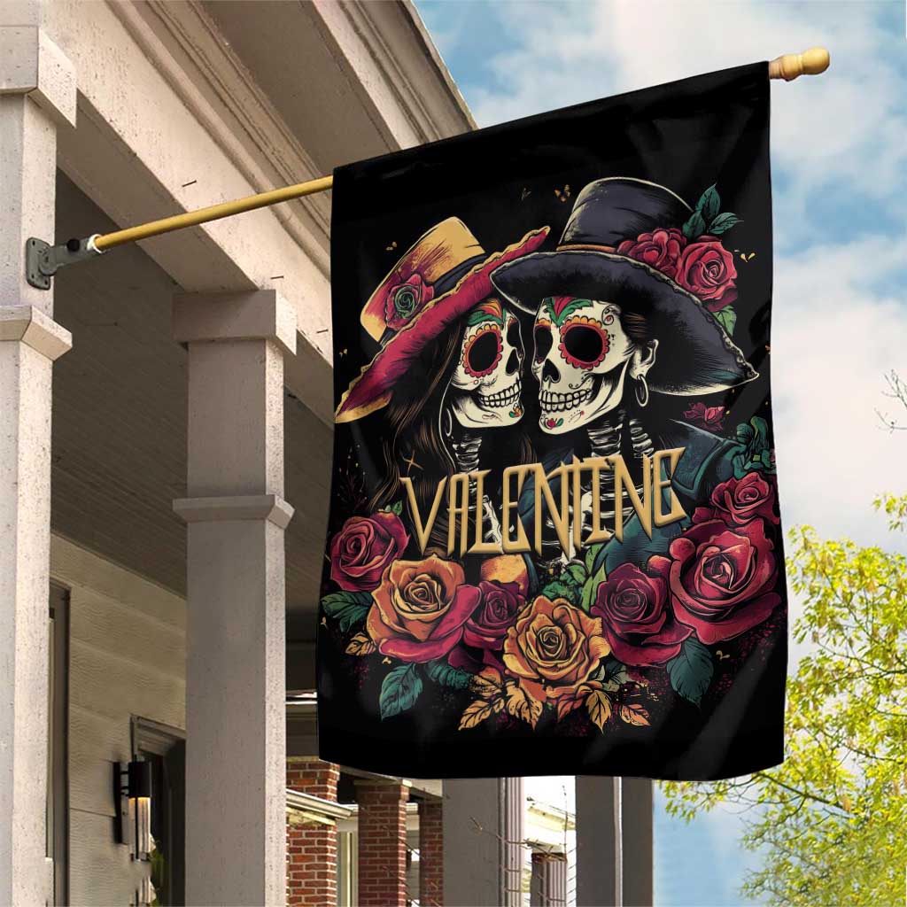 Sugar Skull Couple Valentine Garden Flag Roses Romantic Love LT01