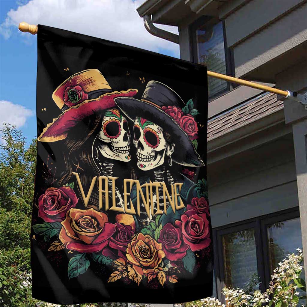 Sugar Skull Couple Valentine Garden Flag Roses Romantic Love LT01