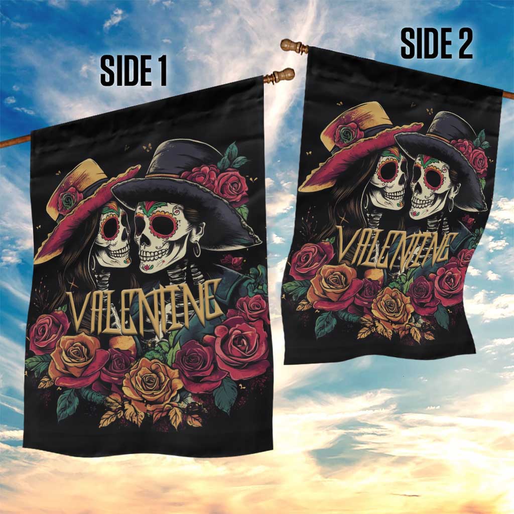 Sugar Skull Couple Valentine Garden Flag Roses Romantic Love LT01