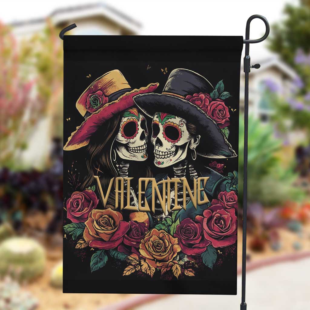 Sugar Skull Couple Valentine Garden Flag Roses Romantic Love LT01