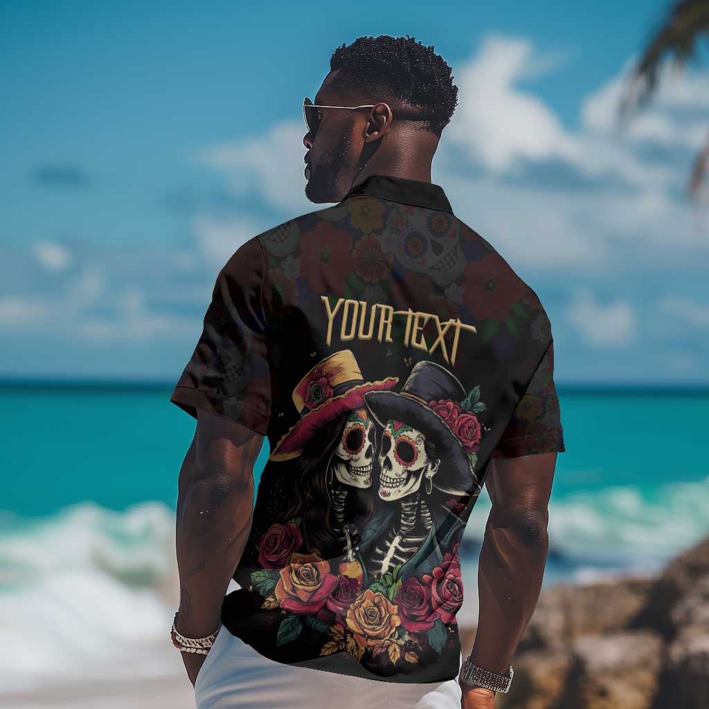 Personalised Sugar Skull Couple Valentine Hawaiian Shirt Roses Romantic Love LT01