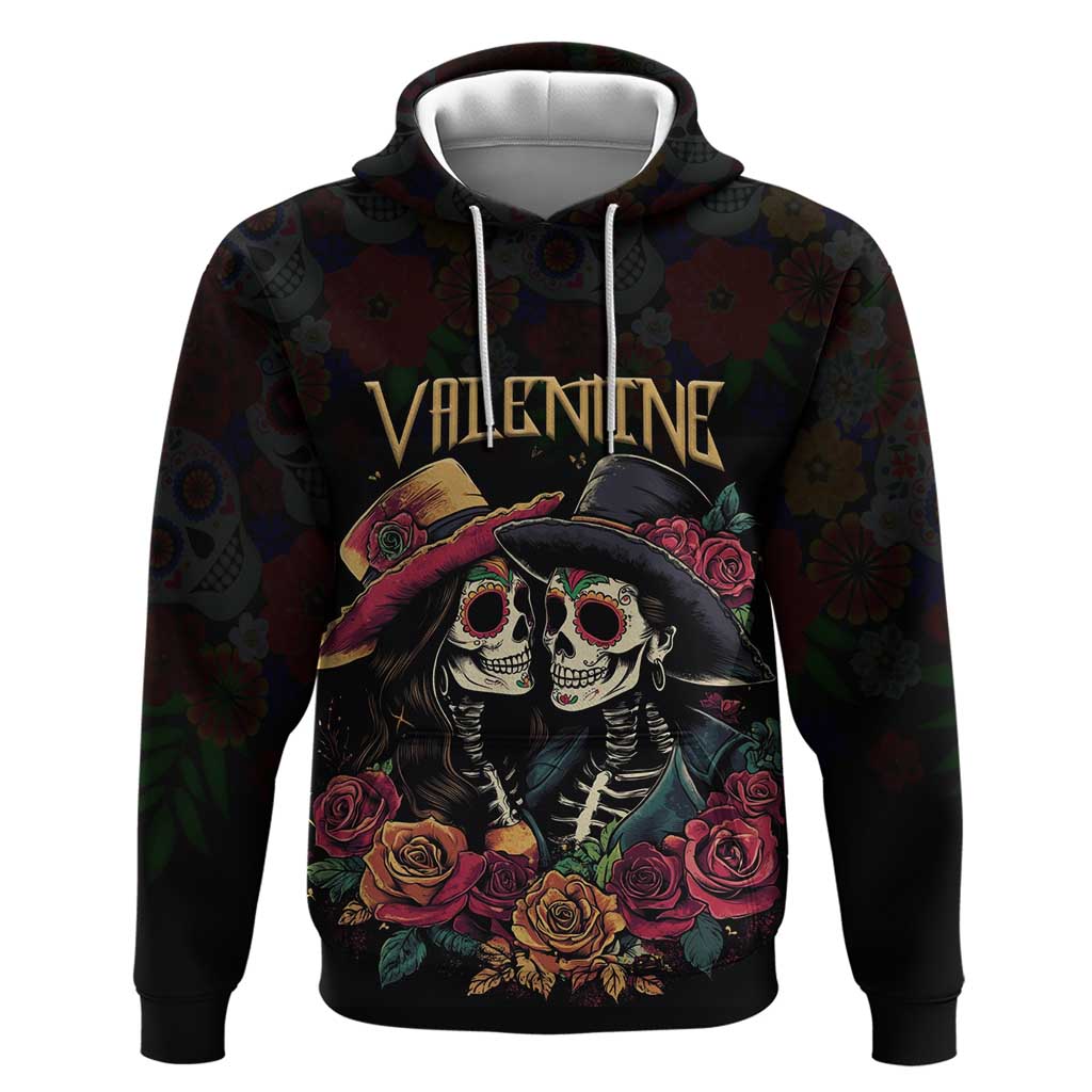 Personalised Sugar Skull Couple Valentine Hoodie Roses Romantic Love LT01