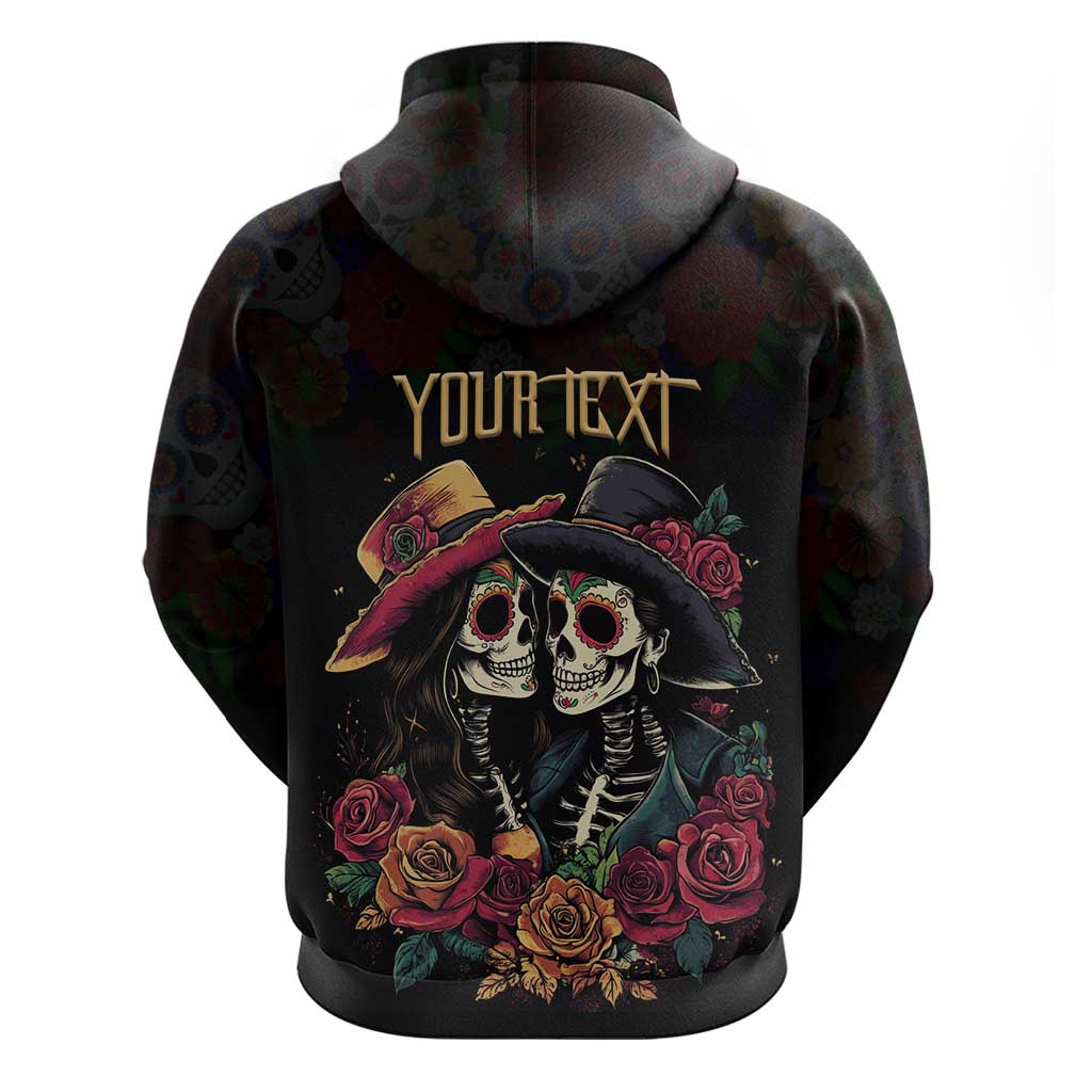 Personalised Sugar Skull Couple Valentine Hoodie Roses Romantic Love LT01