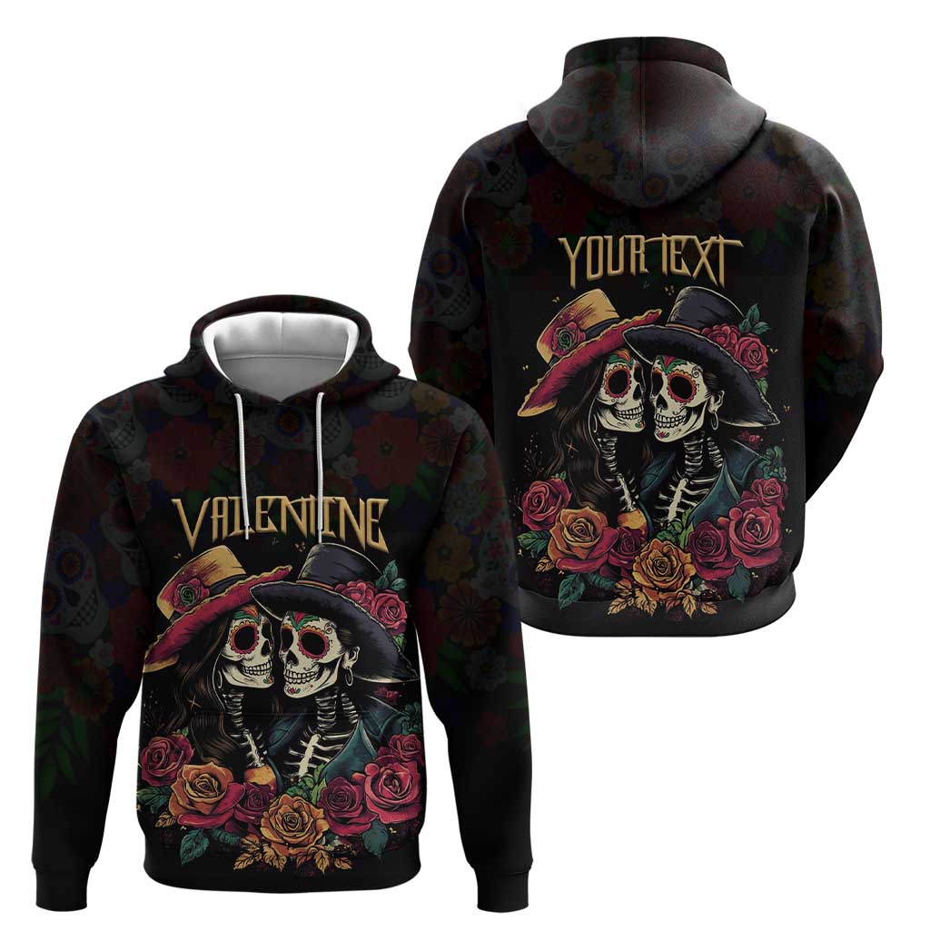 Personalised Sugar Skull Couple Valentine Hoodie Roses Romantic Love LT01