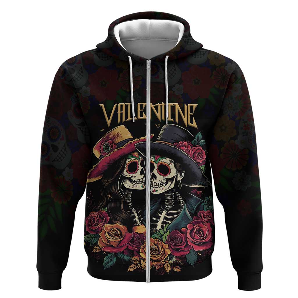Personalised Sugar Skull Couple Valentine Hoodie Roses Romantic Love LT01