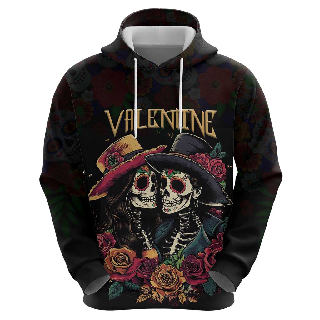 Personalised Sugar Skull Couple Valentine Hoodie Roses Romantic Love LT01