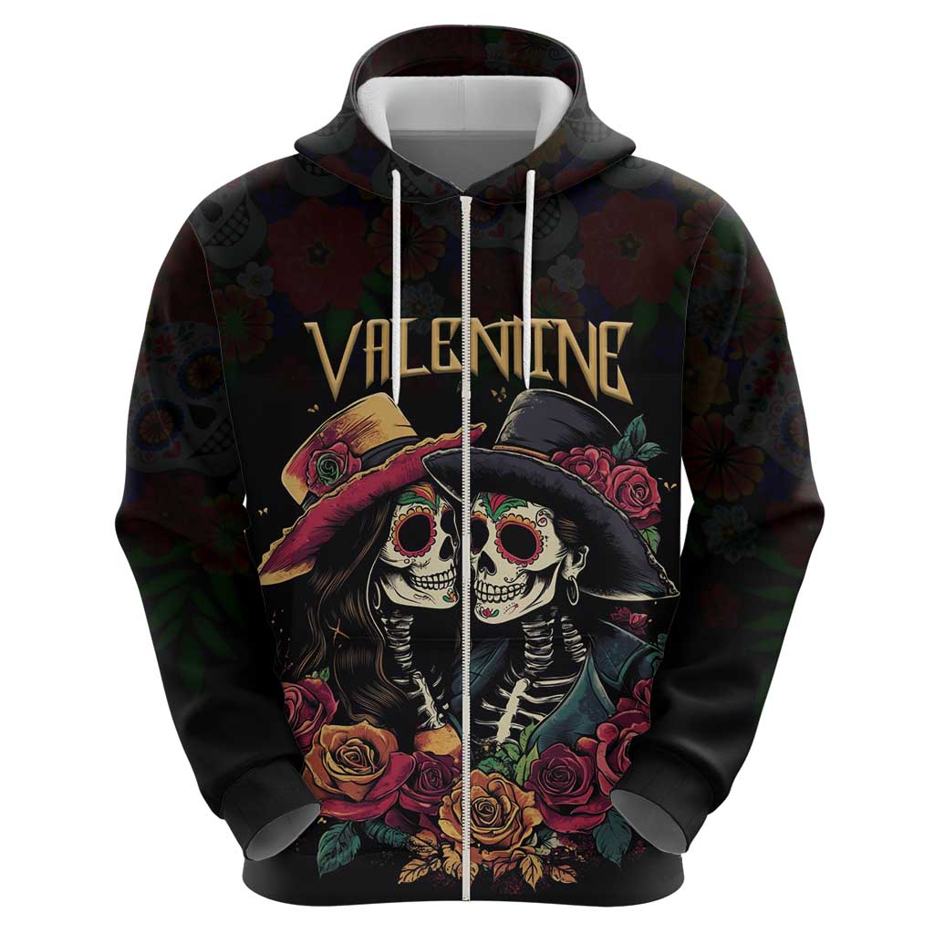 Personalised Sugar Skull Couple Valentine Hoodie Roses Romantic Love LT01