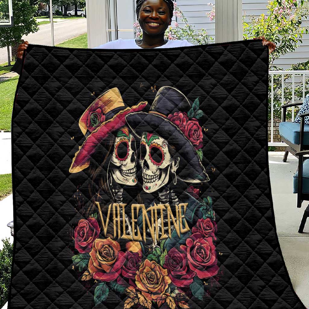 Sugar Skull Couple Valentine Quilt Roses Romantic Love LT01