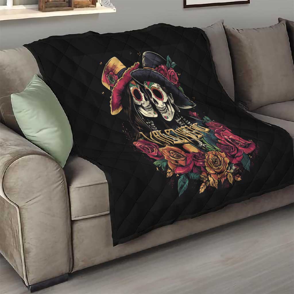 Sugar Skull Couple Valentine Quilt Roses Romantic Love LT01