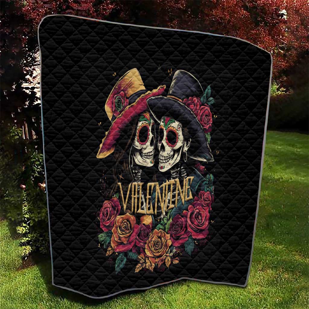 Sugar Skull Couple Valentine Quilt Roses Romantic Love LT01