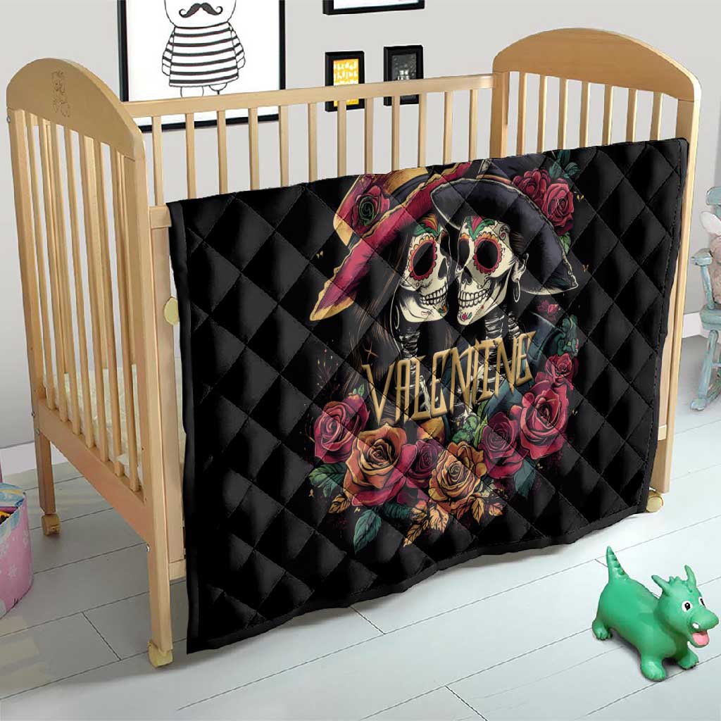 Sugar Skull Couple Valentine Quilt Roses Romantic Love LT01