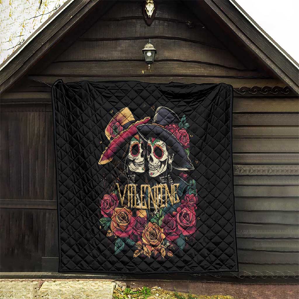 Sugar Skull Couple Valentine Quilt Roses Romantic Love LT01