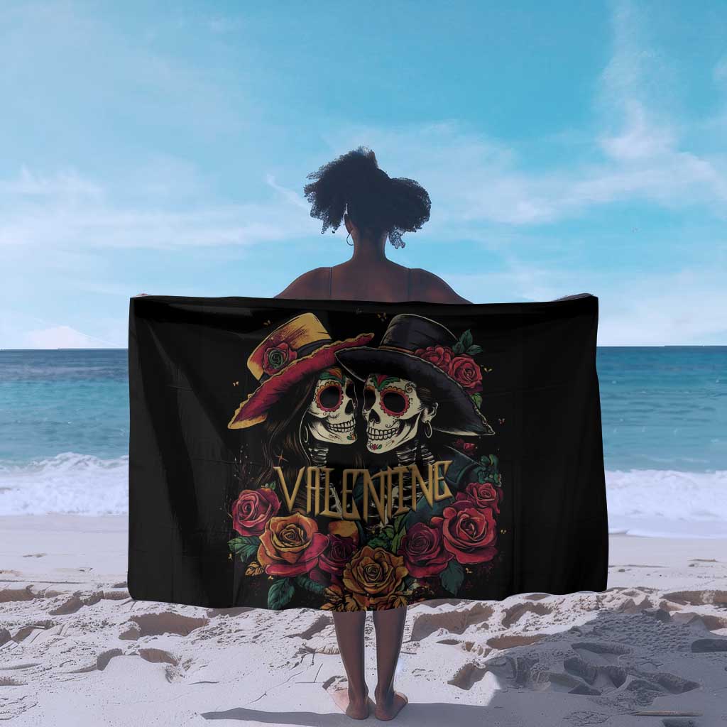 Sugar Skull Couple Valentine Sarong Roses Romantic Love LT01