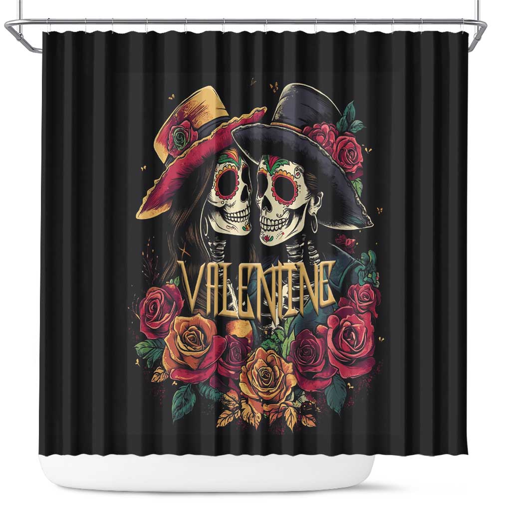 Sugar Skull Couple Valentine Shower Curtain Roses Romantic Love LT01