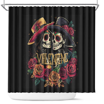 Sugar Skull Couple Valentine Shower Curtain Roses Romantic Love LT01