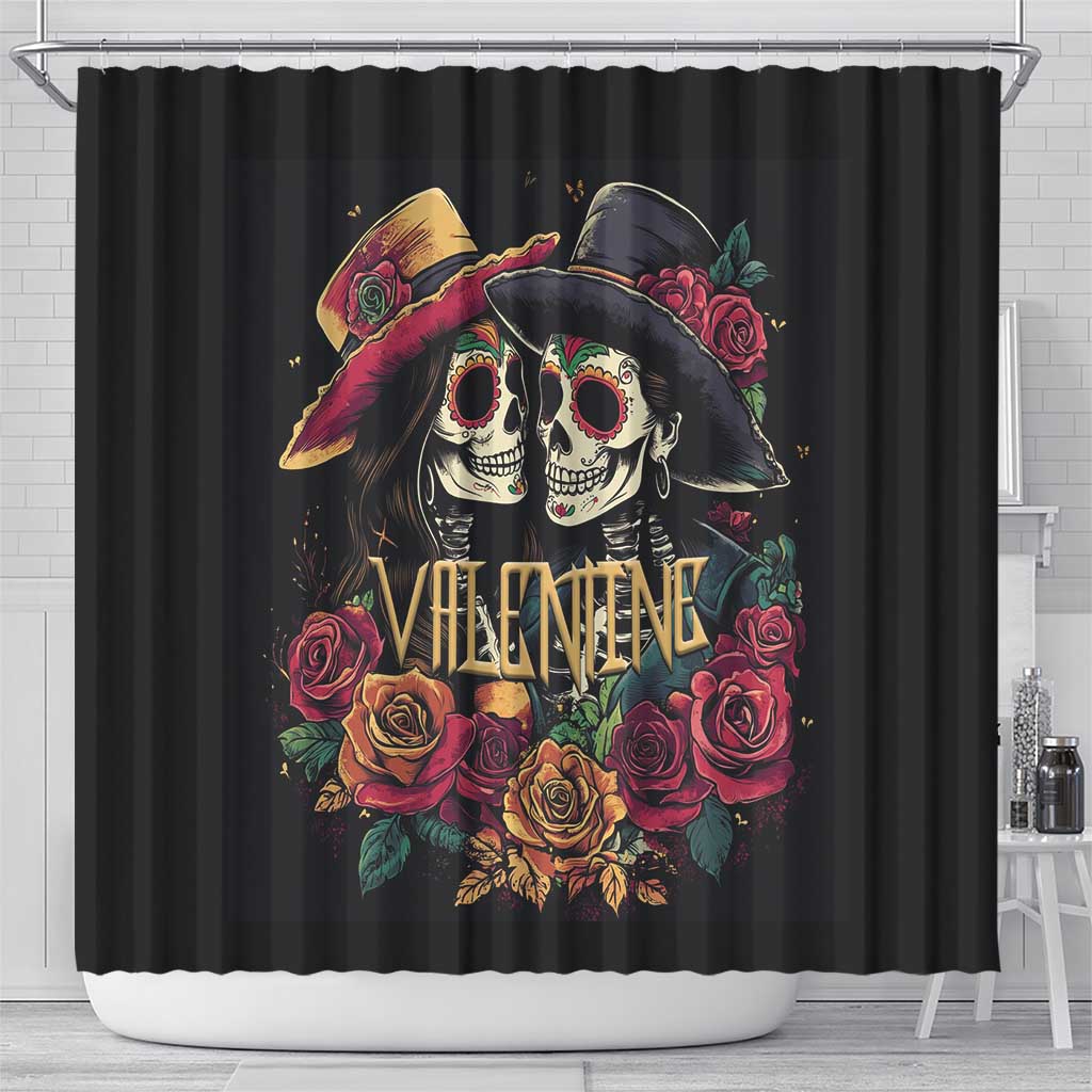 Sugar Skull Couple Valentine Shower Curtain Roses Romantic Love LT01