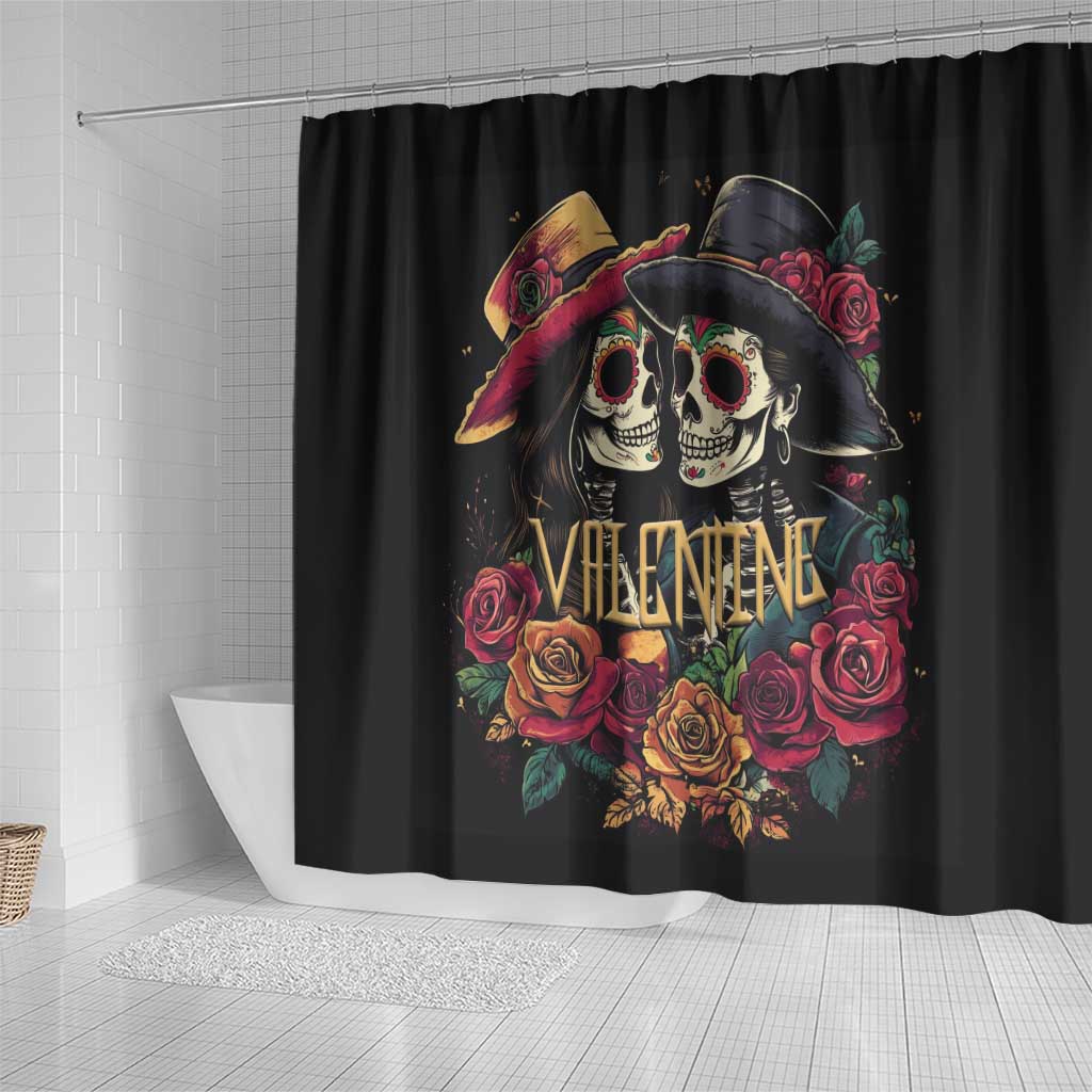 Sugar Skull Couple Valentine Shower Curtain Roses Romantic Love LT01