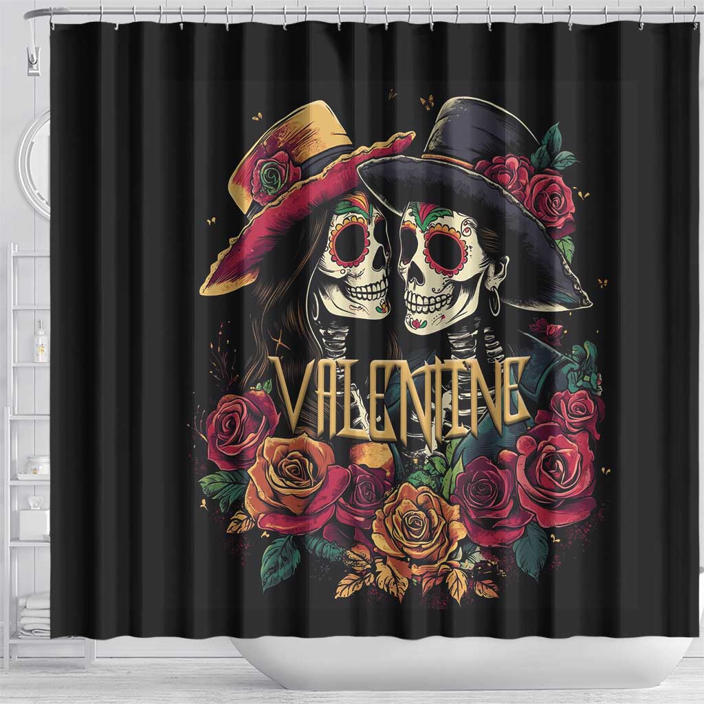 Sugar Skull Couple Valentine Shower Curtain Roses Romantic Love LT01
