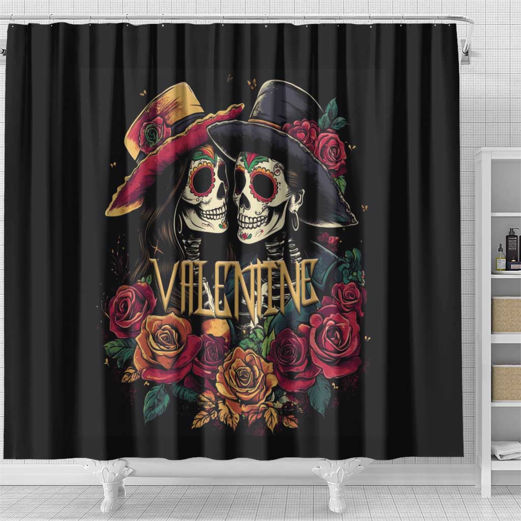 Sugar Skull Couple Valentine Shower Curtain Roses Romantic Love LT01
