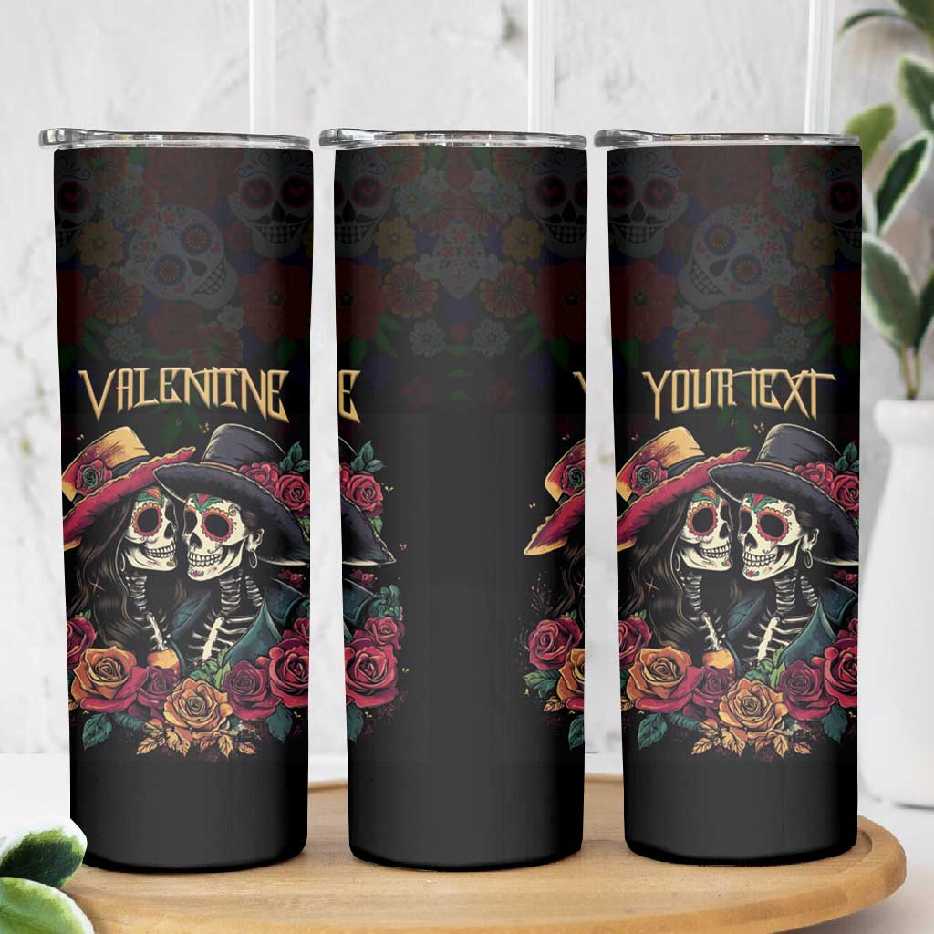 Personalised Sugar Skull Couple Valentine Skinny Tumbler Roses Romantic Love LT01