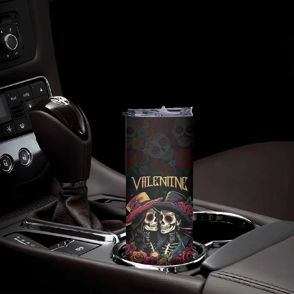 Personalised Sugar Skull Couple Valentine Skinny Tumbler Roses Romantic Love LT01