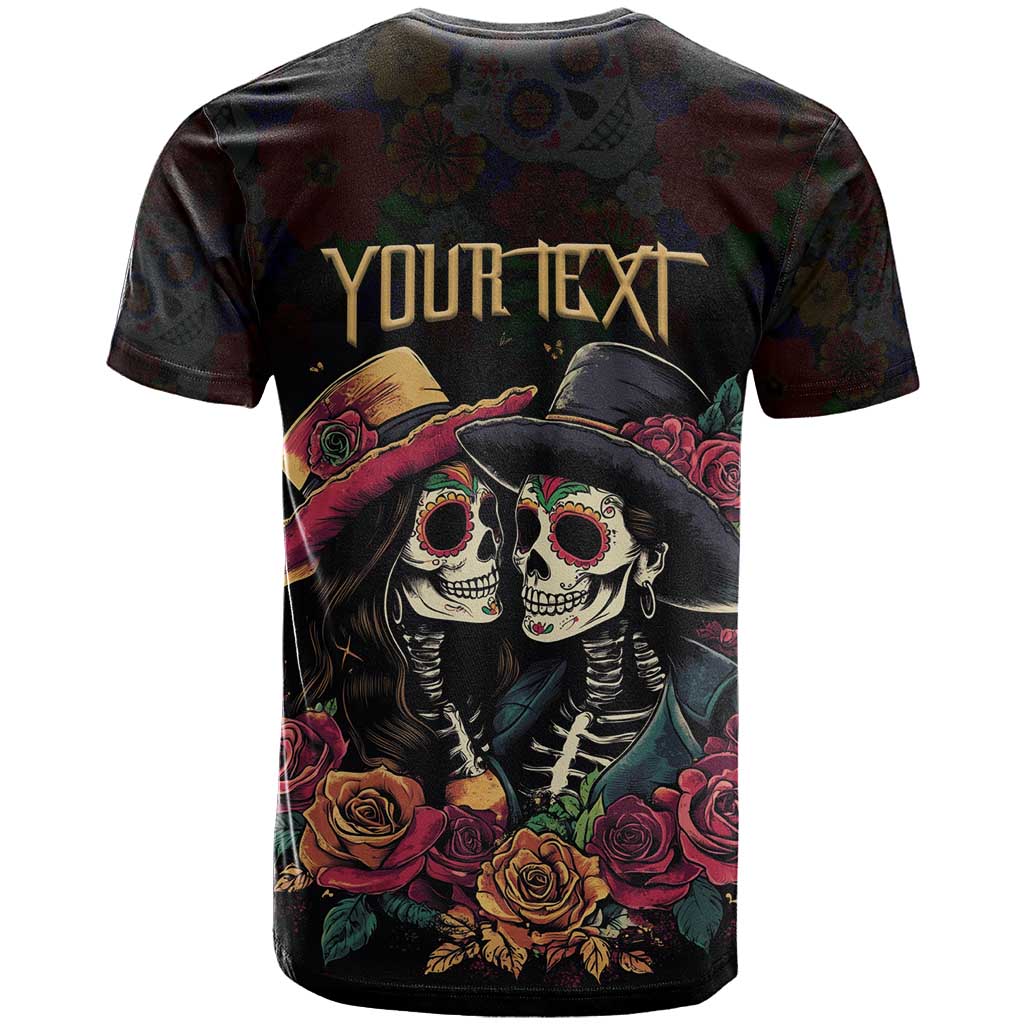 Personalised Sugar Skull Couple Valentine T shirt Roses Romantic Love LT01